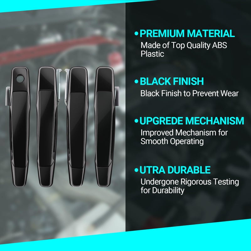 MNJWS Exterior Black Door Handle - Compatible with 2007-2013 Chevy Silverado, Suburban, Tahoe, Avalanche, GMC Sierra, Yukon, Cadillac Escalade Pickup Truck SUV - 4 PCS Front Rear Driver & Passenger Side - Image 5